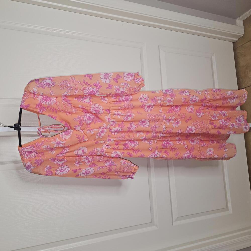 Sincerely Jules Women's Midi Dress XS Peach with Pink Floral Print